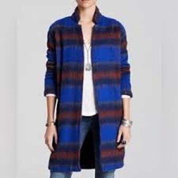 Free People Red & Blue Plaid Flannel Coat – Size Small (Oversized Fit) - Picture 1 of 7